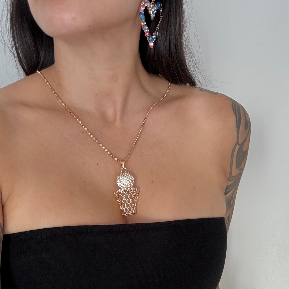 Noir NYC iced out hoop gold plated necklace